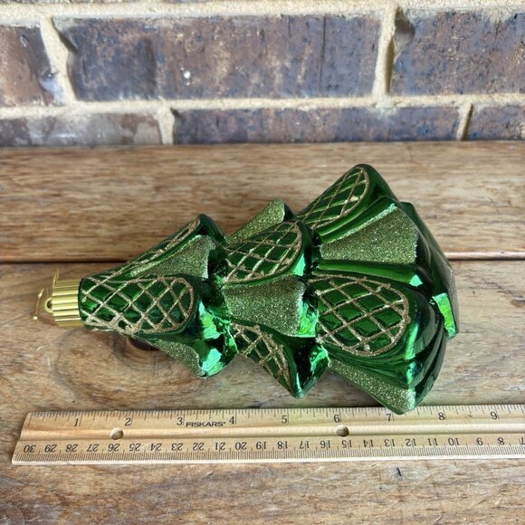 Jumbo Shatterproof Christmas Ornament Christmas Tree Green Gold 9”x6.5” - Picture 6 of 7